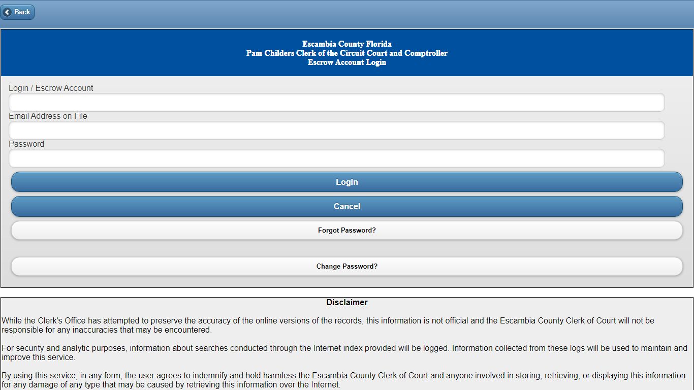 Court Records - Escrow Account Login - Escambia County Clerk of the Court