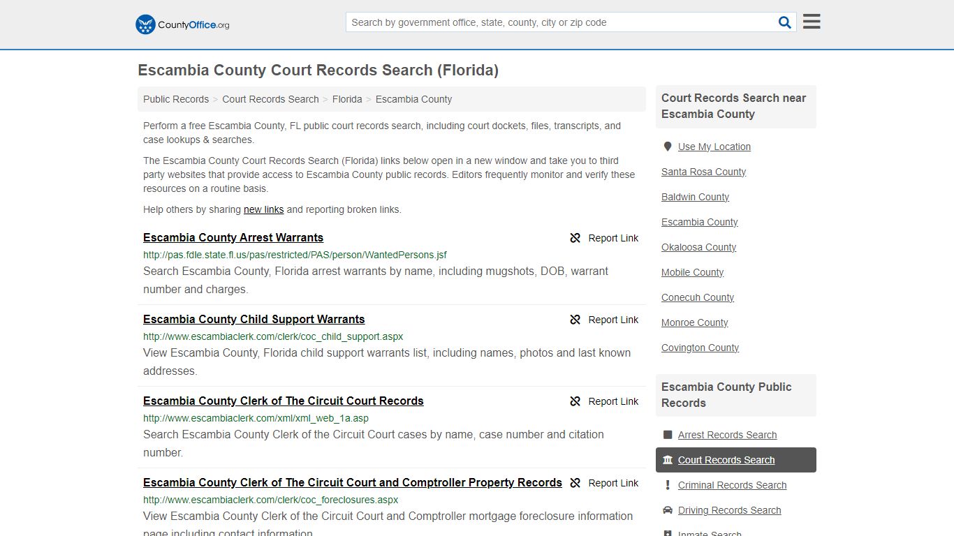 Escambia County Court Records Search (Florida) - County Office